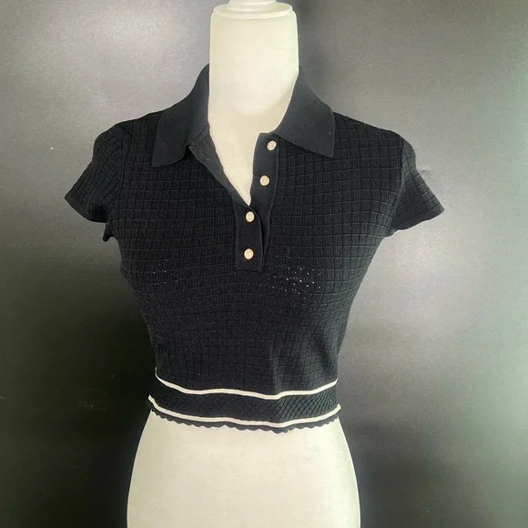 House of Harlow 1960 black knit polo matching set with crop top and skirt small - Picture 3 of 13